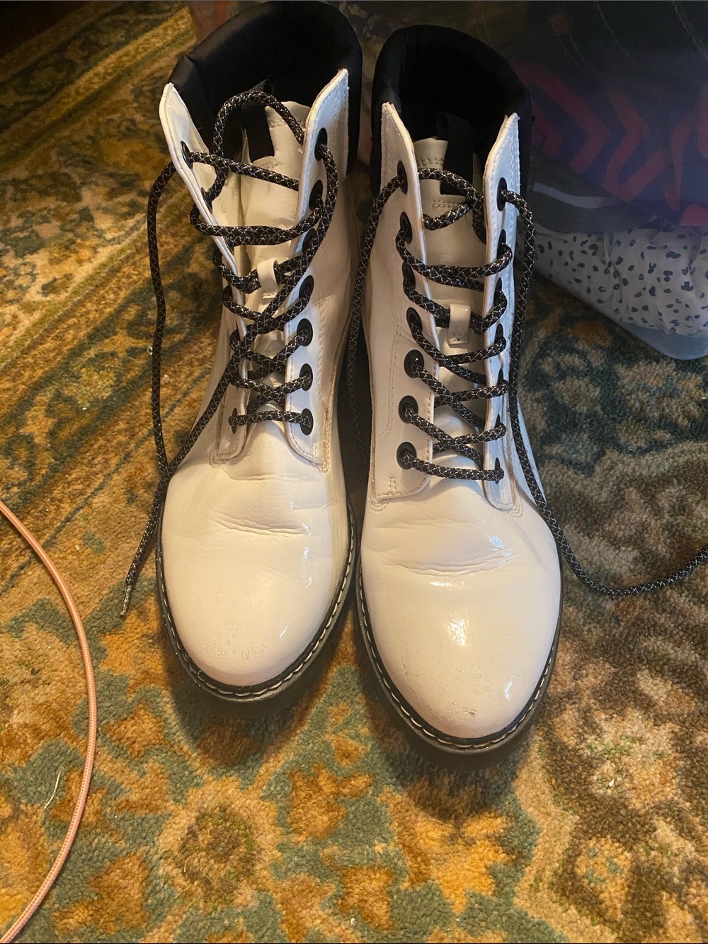 Limelight White Lace-Up Combat Boots with Black Trim
